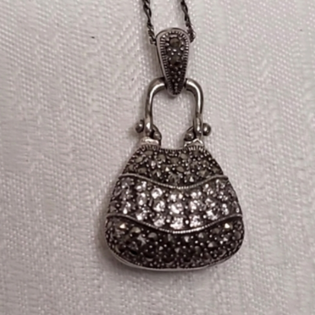 Louis Hill Vintage Sterling Silver Marcasite Rhinestone Purse Locket 250$